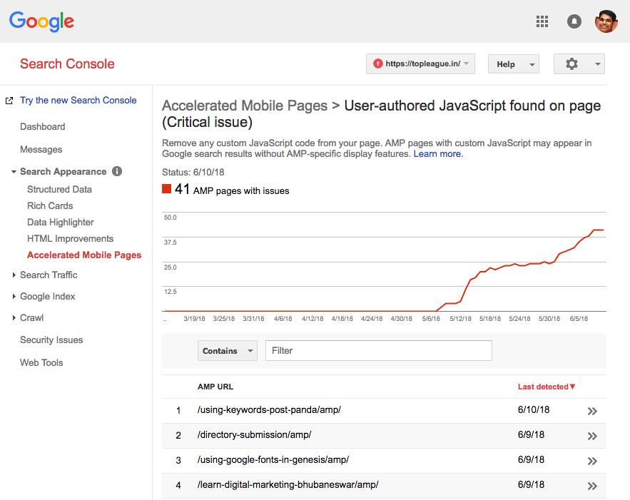 AMP JavaScript Warning in Google Search Console